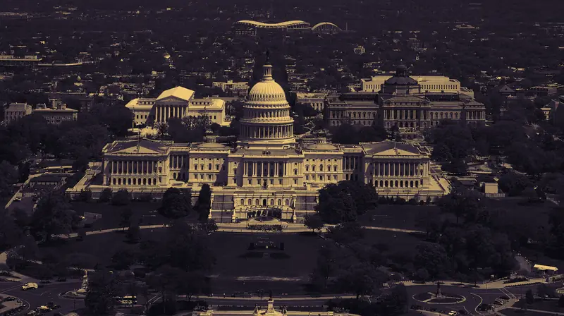Aerial view of the United States Capitol and the Library of Congress